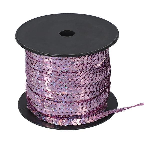 Uxcell 100 Yard Flat Sequin Strip, 6mm Paillette Sequins String Ribbon Roll Spangle Flat Sequin Strip for Crafts Embellishments Sewing Costume Accessories, Laser Pink