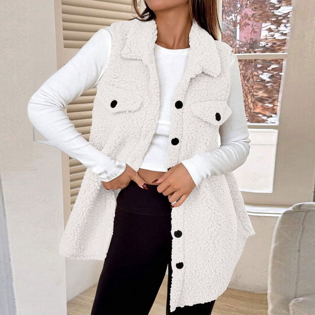 Timegard Fall Jackets for Women Fuzzy Fleece Vests Button down Sleeveless Warm Comfy Coats Winter Fashion