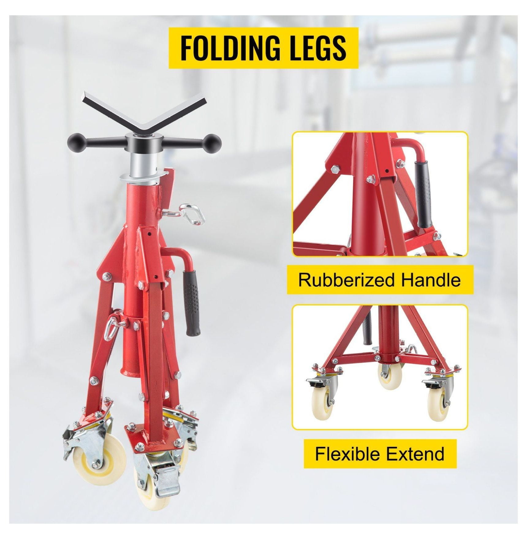 Pipe Jack Stand V Head Adjustable 20-37 Inch, 882 LBS Capacity, Folding Portable Steel Pipe Stands with Casters 1/8-12 Inch Pipe Support