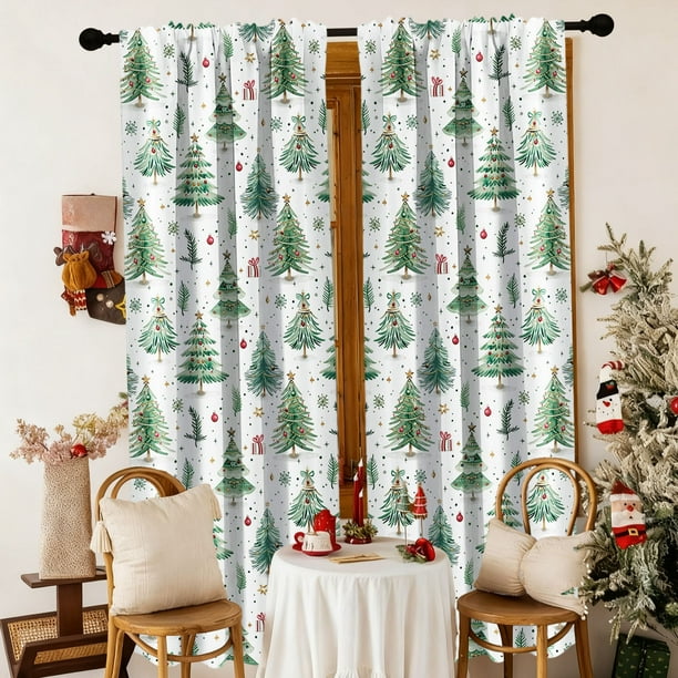 Herunwer Christmas Sheer Curtains for Living Room and Bedroom - Textured Faux Linen White Sheer Curtains, Semi Voile Light Filtering Grommet Top Drapes