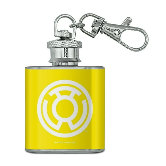 Green Lantern Blackest Night Sinestro Corps Yellow Lantern Logo Stainless Steel 1oz Mini Flask Key Chain