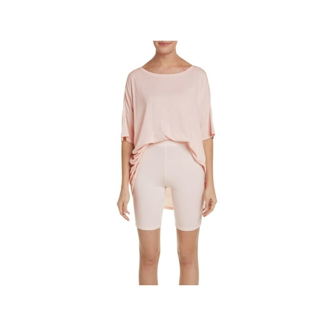 HONEYDEW Ensembles Jersey Rose Bande Élastique Uni Manches Courtes Col Rond Blouse Quotidien Taille P