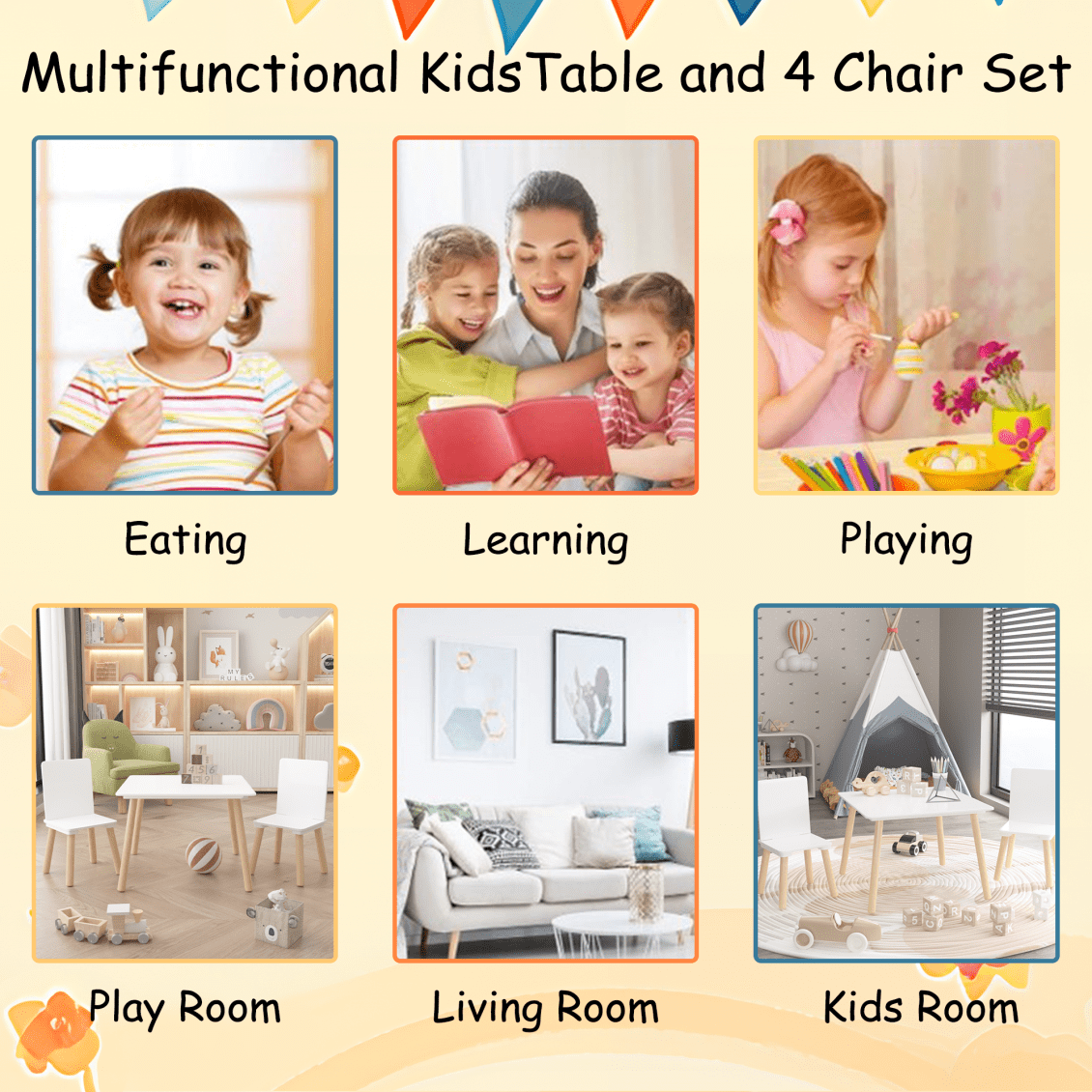 3-in-1 Kids Table and Chair Set, Modern Wooden Activity Play Table Set with 2 Chairs, Toddler Craft Desk for Drawing, Painting, Home, Playroom, Children's Gift, White