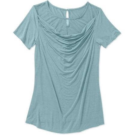 George Women's Plus-Size Draped Knit Top with Feminine Mesh Inset