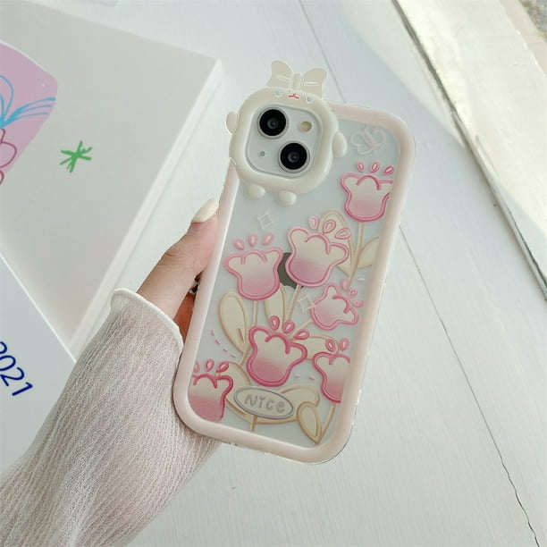 Funda Para VIVO Y02 Y15S Y16 4G Y17 Y15 Y11 Y19 Y5S Y20 Y20i Y12S Y22S Y21 Y50 Y30 Y30i Y51 Y31 Dibujos Animados Transparente TPU Rosa Amor Flores Bonitas 3D Arco Nudo Monstruo LenCasing