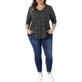 thumbnail image 2 of Agnes Orinda Women's Plus Size Floral Tops V Neck Long Sleeve T Shirt Ruffle Tunic Blouses 1X Black White, 2 of 6