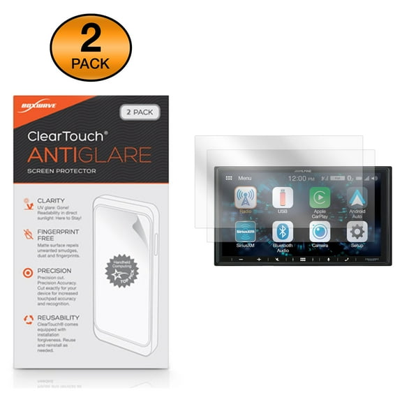 Alpine iLX-W650 Screen Protector, BoxWave [ClearTouch Anti-Glare (2-Pack)] Anti-Fingerprint Matte Film Skin for Alpine iLX-W650