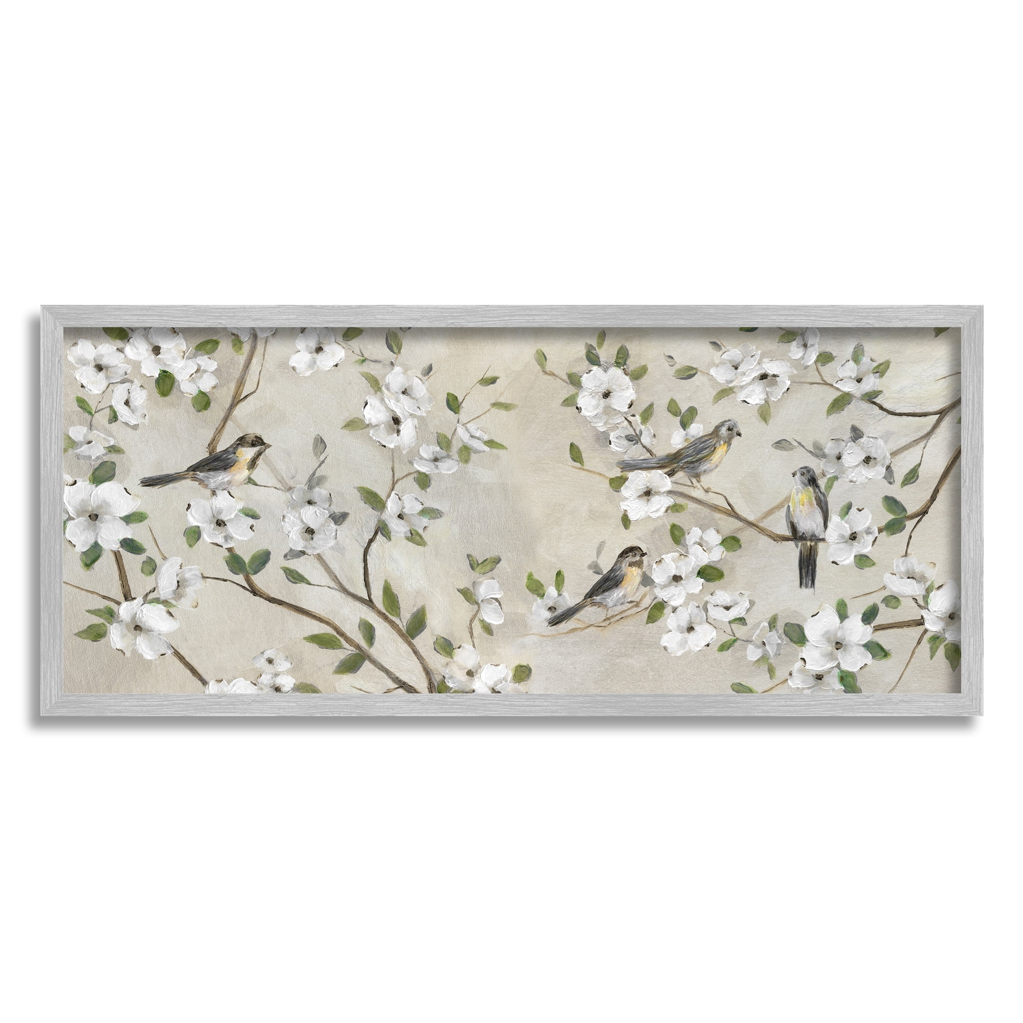 Stupell Industries Country Birds Soft White Floral Blossom Tree Branches, 24 x 10, Design by Nan
