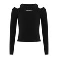 thumbnail image 3 of Haitryli Kids Girls Hip Hop Jazz Ballet Dance Tops Long Sleeve Cold Shoulder Letter Embroidery T-Shirts Performance Wear Black 13-14, 3 of 5