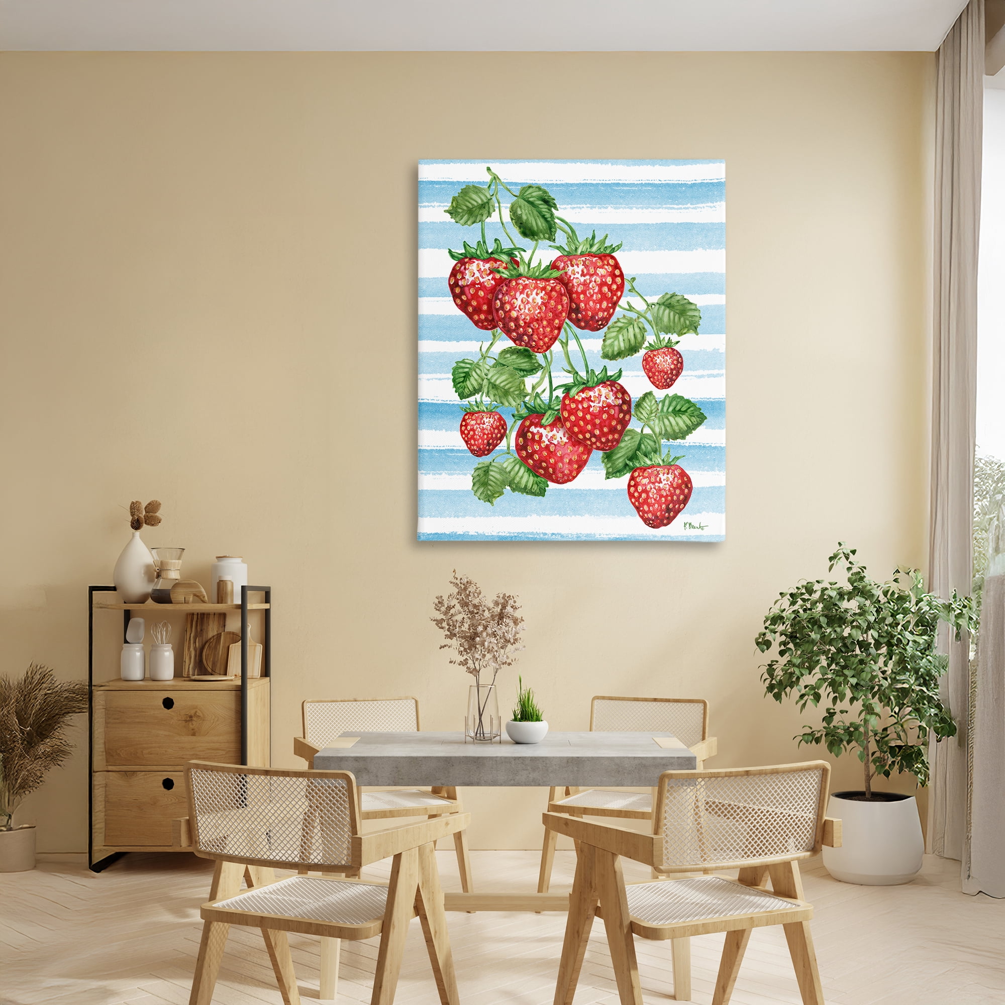 Stupell Industries Juicy Strawberry Vine on Stripes Canvas Wall Art, design by Paul Brent