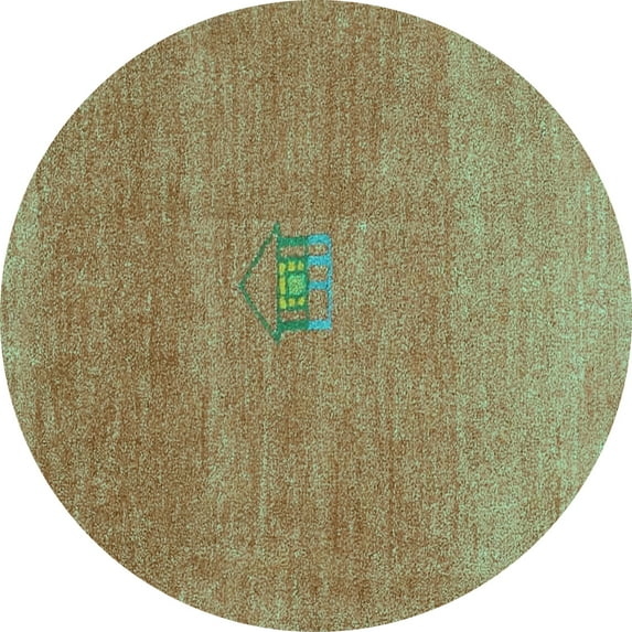 Ahgly Company Machine Washable Indoor Round Abstract Turquoise Blue Contemporary Area Rugs, 7' Round