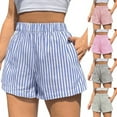 thumbnail image 3 of Women's High Waisted Stretchy Summer Shorts Stylish Vertical Stripe Wide Leg Beach Casual Beach Shorts XS-3XL, 3 of 5