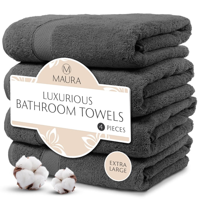 Toallas de baño MAURA de lujo de algodón turco gris, juego de 4