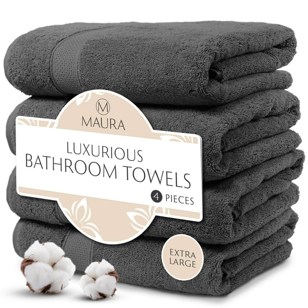 Toallas de baño MAURA de lujo de algodón turco gris, juego de 4