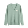 thumbnail image 2 of Fengqque Women Long Sleeves Oversized Cardigan Sweater Fashion V Neck Knit Button Front Casual Trendy Tops Green S(S), 2 of 5