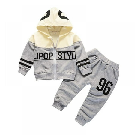 

Toddler Baby Boy Girl Letter Printing Hooded Jacket+Long Pants Casual Clothes Set 1-5T