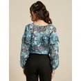 thumbnail image 3 of Moomaya Printed V-Neck Tops For Women, Ruffle Full Sleeve Sheer Summer Tunic Top, 3 of 9