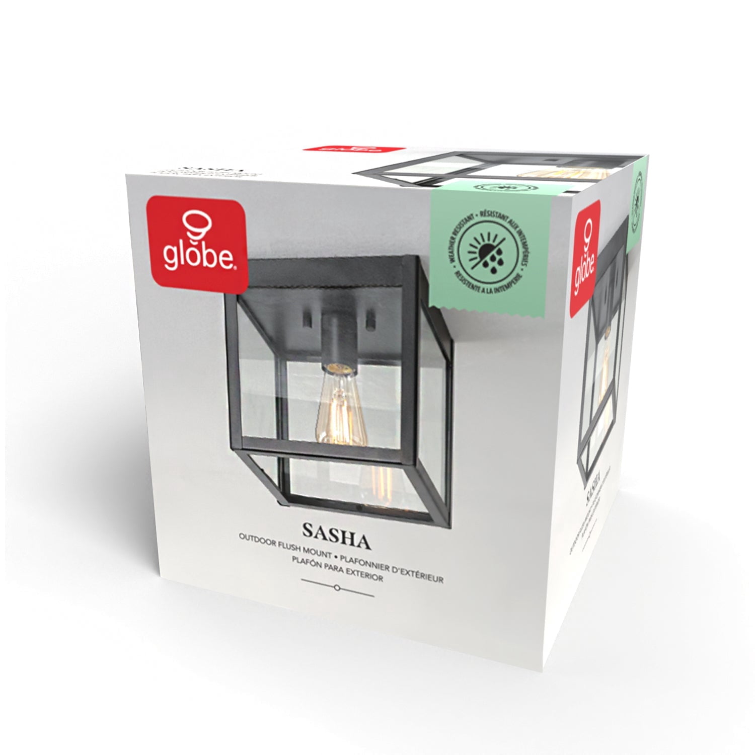 Globe Electric Sasha 1-Light Matte Black Outdoor Flush Mount Ceiling Light with Clear Glass Shade