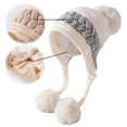 thumbnail image 3 of Gorro de lana con protección para los oídos y bola de tres pelos con bloqueo de color, todo fósforo para invierno, 3 of 5