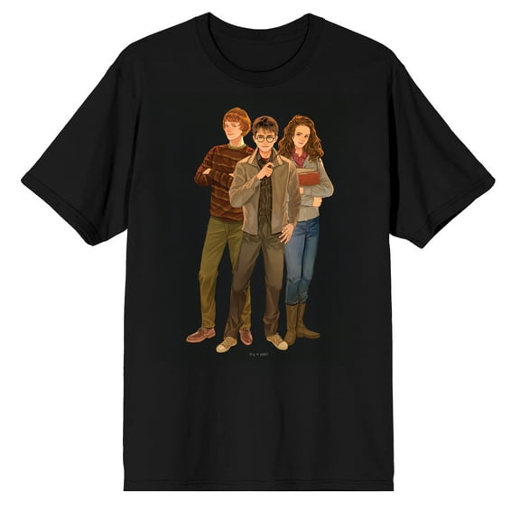 Harry Potter The Trio Harry Ron and Hermione Adult Black Crew Neck Short Sleeve Tee-XS