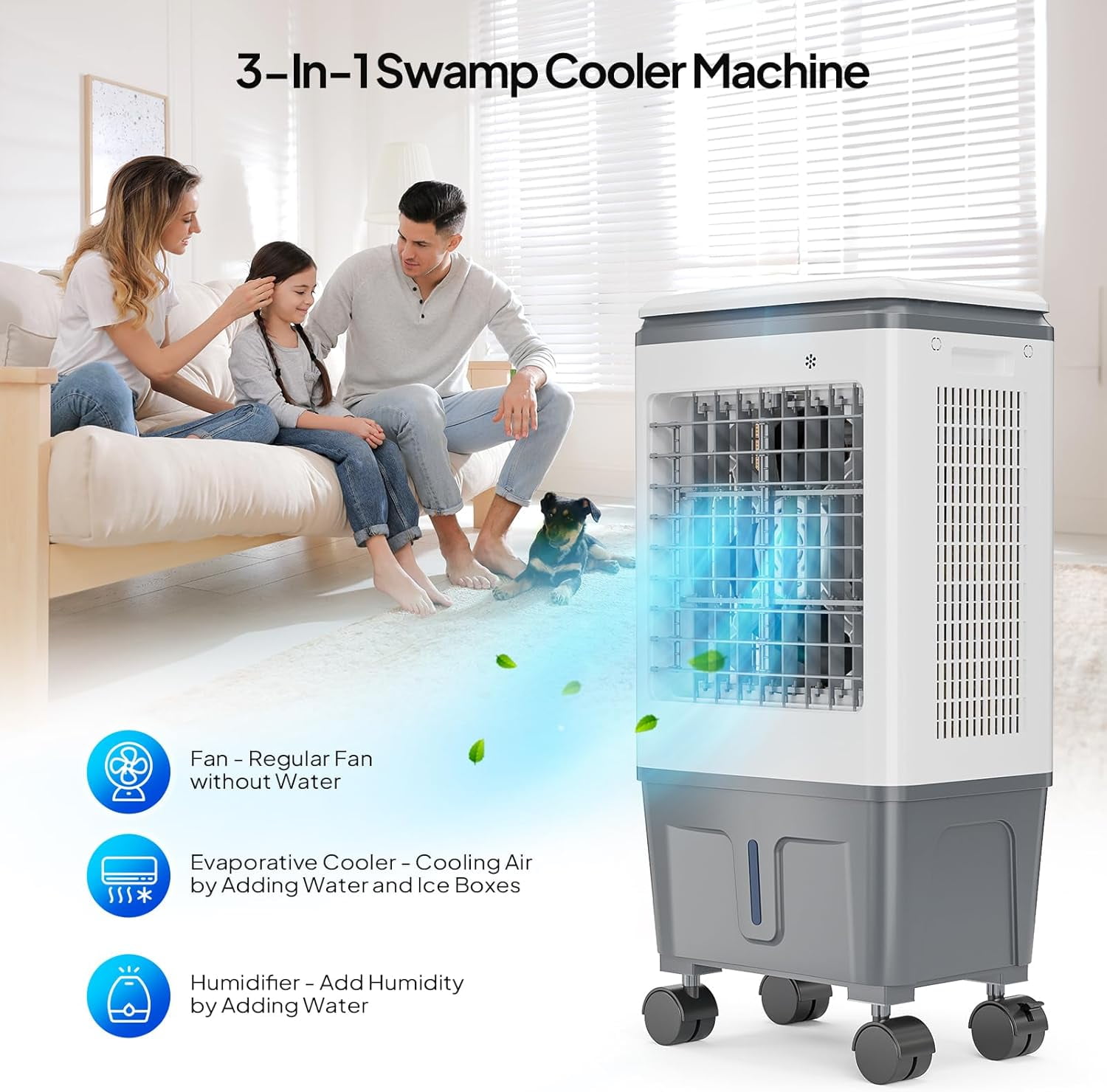 VINGLI 5.2 Gal Portable Air Cooler, 1400CFM Evaporative Swamp Cooler with Oscillation, Remote, 3 Speeds Setting, 12H Timer & 4 Ice Packs, 3-IN-1 Humidifying Cooling Fan for Patio, Garage