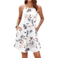 thumbnail image 1 of Jdffashion Robe d'Été pour Femmes Col Licou Sans Manches Mini Robe Décontractée Florale de Plage avec Poches, 1 of 6