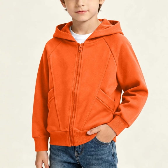 BRGZLK Toddler Boys Girls Hoodies Kids Long Sleeve Zip Up Hooded Sweatshirts Lightweight Casual Comfortable Fall Jackets with Pockets Orange 3-4 Years