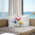 thumbnail image 2 of Blue Red Yellow Tulips Outdoor Pillow Covers Pack of 2 Country Flowers Wood Grain Waterproof Throw Pillow Covers Decorative Cushion Cases for Patio Garden Tent Balcony Couch 20x12 inch, 2 of 8