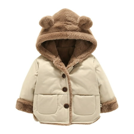 

TOOYOU Boys Coats Toddler Baby Casual Solid Color Hooded Button And Plush Thick Cotton Jacket Warm Winter Outwear 4-5 Years