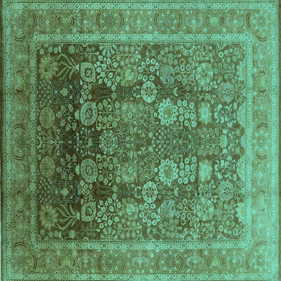 Ahgly Company Machine Washable Indoor Square Oriental Turquoise Blue Traditional Area Rugs, 8' Square