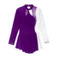 thumbnail image 6 of Doomiva Women's Adult Figure Ice Skating Dress Long Sleeves Rhinestones Gymnastics Leotard Activewear Purple L, 6 of 7