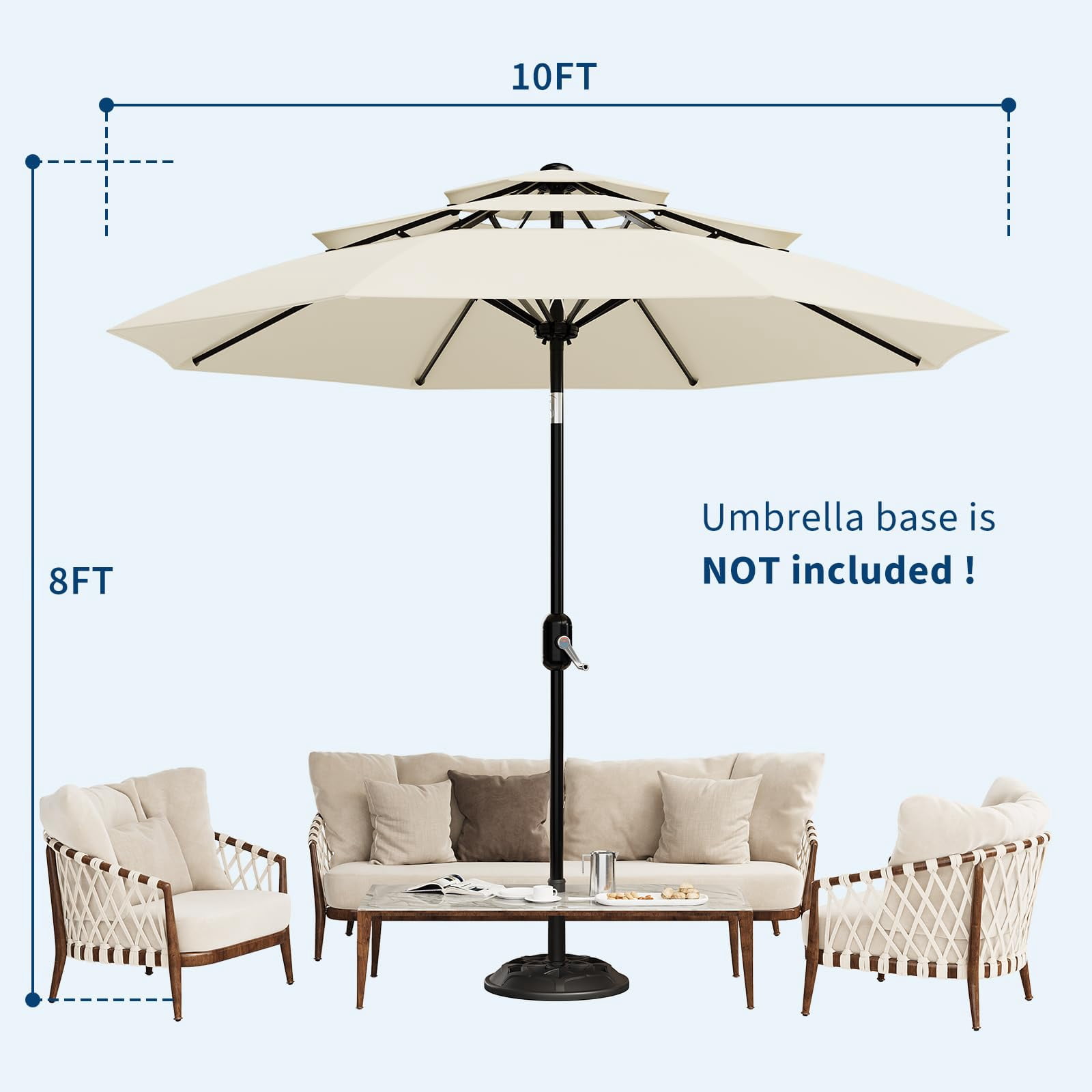 QinaQin Vented Patio Umbrella,8 Sturdy Ribs,Easy Crank & Tilt,Outdoor Market Table Parasol,Beige