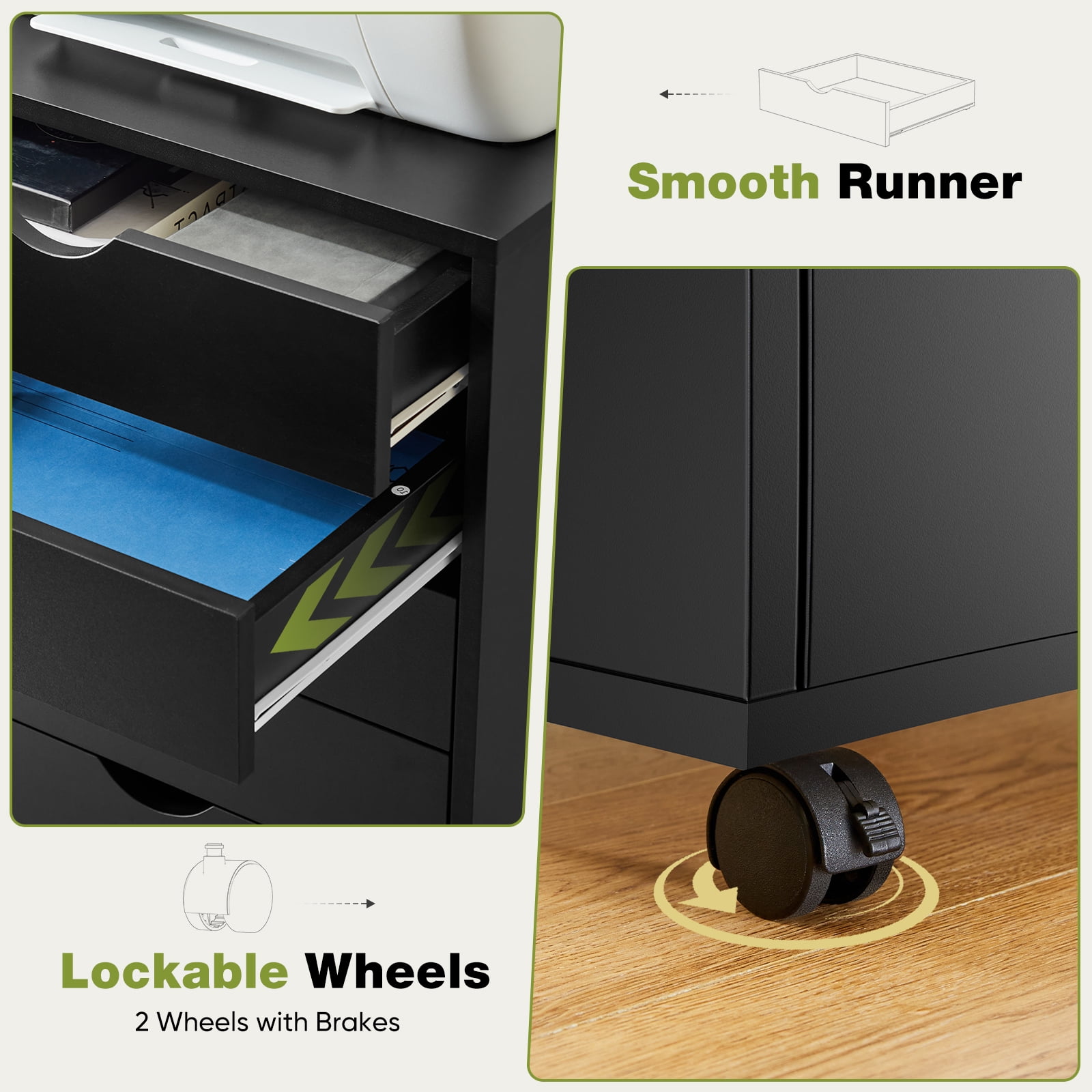 EDX 7 Drawer Storage Cabinet with Wheels for Bedroom, Home, Office Organization, Black