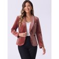 thumbnail image 2 of DARING DIVA Women's Office Coat Solid Shawl Collar Button Velvet Blazer S Red Brown, 2 of 4