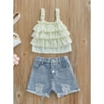 thumbnail image 3 of Caoirhny Toddler Girls 2Pcs Summer Outfits, Sleeveless Ruffle Tank Tops + Ripped Denim Shorts Set, 3 of 9
