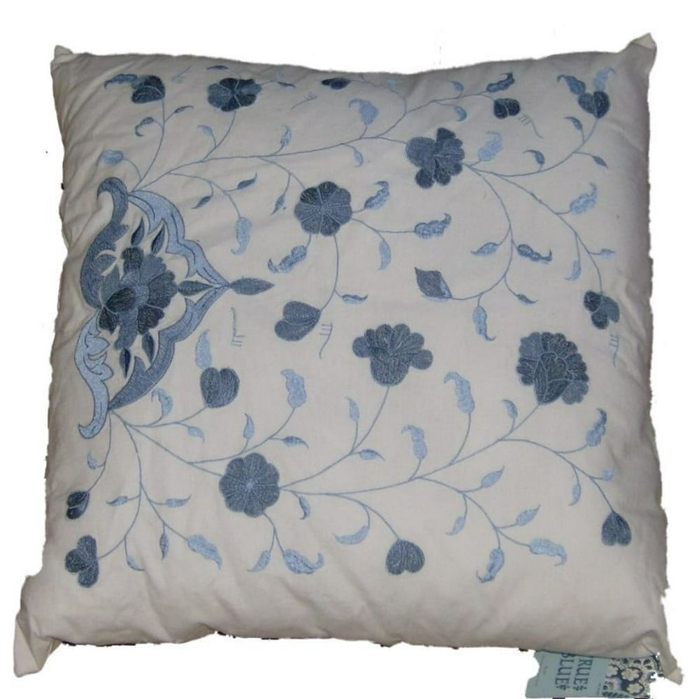 True Blue Embroidered Blue Flowers Accent Throw Pillow Floral Home