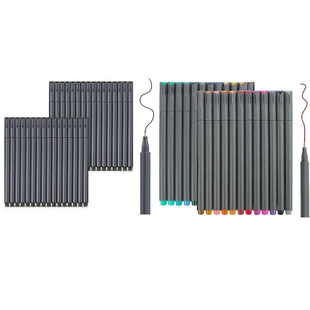 24 Fineliner Color Black Pens Tip Fine for Journal Drawing Coloring