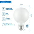 thumbnail image 3 of (2 pack) Great Value G25 LED Light Bulb, 2.5-Watt (25W Equivalent) Daylight Decorative Globe E26 Base Dimmable - 3 Pack, 3 of 10