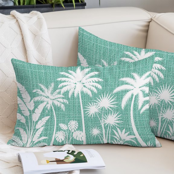 Teal Green Palm Trees Body Pillow Cover, Pillowcase Protectors with Zipper, Breathable Decorative Throw Pillow Case Cover, Tropical Summer Botanical Pillow Shams for Couch Sofa 24x36Inch