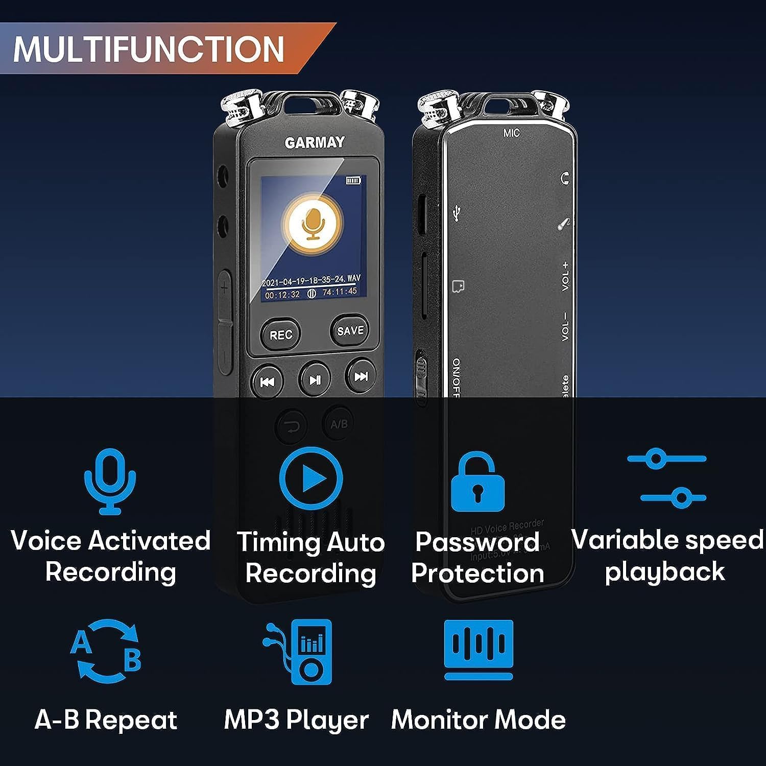 Digital Voice Recorder Upgraded 80GB 1536KBPS 5723Hours Recording Capacity 32H Battery Time Voice Activated Recorder with Noise Reduction Audio Recorder with Playback for Meeting Lecture