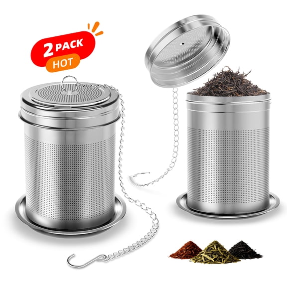 2 Pack Tea Infuser, Extra Fine Mesh Loose-leaf Tea Steeper, 304 Stainless Steel Tea Strainers with Threaded Lid, Reusable Filter, for Hot & Iced Tea, Spices, Home & Office, Tea Lovers & Beginners