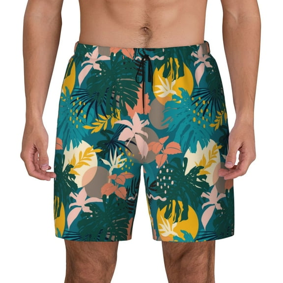 Fotbe Hawaiian Style Men’s Swim Trunks Quick Dry Swim Shorts Board Shorts with Mesh Lining-Small