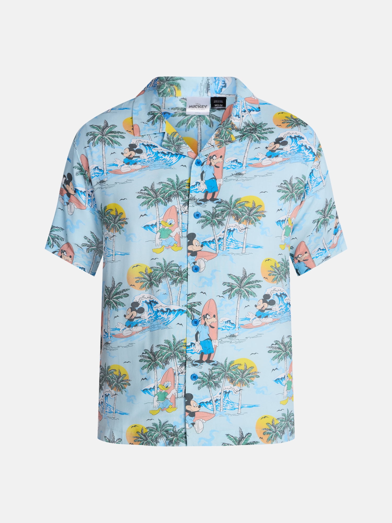 Disney Men's and Big Men's Mickey Aloha Graphic Button Up Shirt with Short Sleeves, Sizes S-4XL