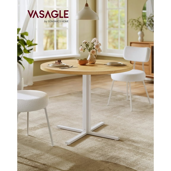 Round Dining Table for 4, 31.5 Inch Kitchen Table with Water-Resistant Top & C-Shaped Steel Frame, 220 lb Capacity, for Small Space Living Room Dining Room, Oka Beige