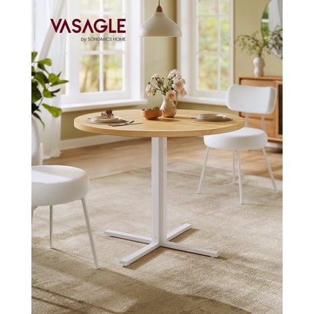 Round Dining Table for 4 31.5 Inch Kitchen Table with Water-Resistant Top & C-Shaped Steel Frame 220 lb Capacity for Small Space Living Room Dining Room Oka Beige