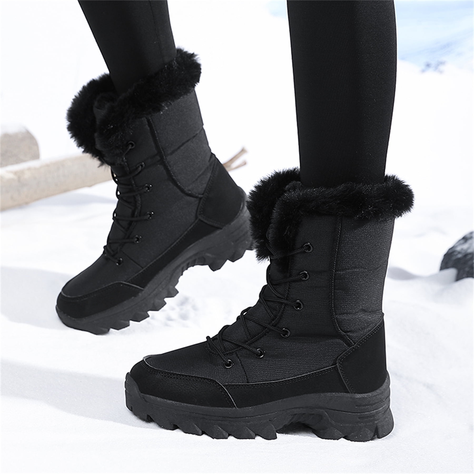 YOURDIARY Womens Winter Snow Boots Waterproof Warm Walking Shoes Mid-Calf Hiking Booties Faux Fur Lining