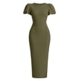 thumbnail image 7 of Women's Puff Sleeve Bodycon Work Dresses Crew Neck Business Casual office Pencil Dress Army Green XL(XL), 7 of 7