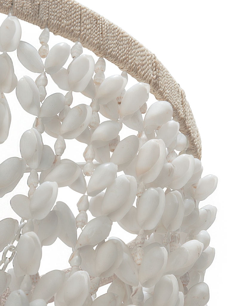 Kouboo Inverted Pendant Lamp in Bubble Seashell, Chandelier for Dining Room, Beach Seashell Light Fixture, Small, White