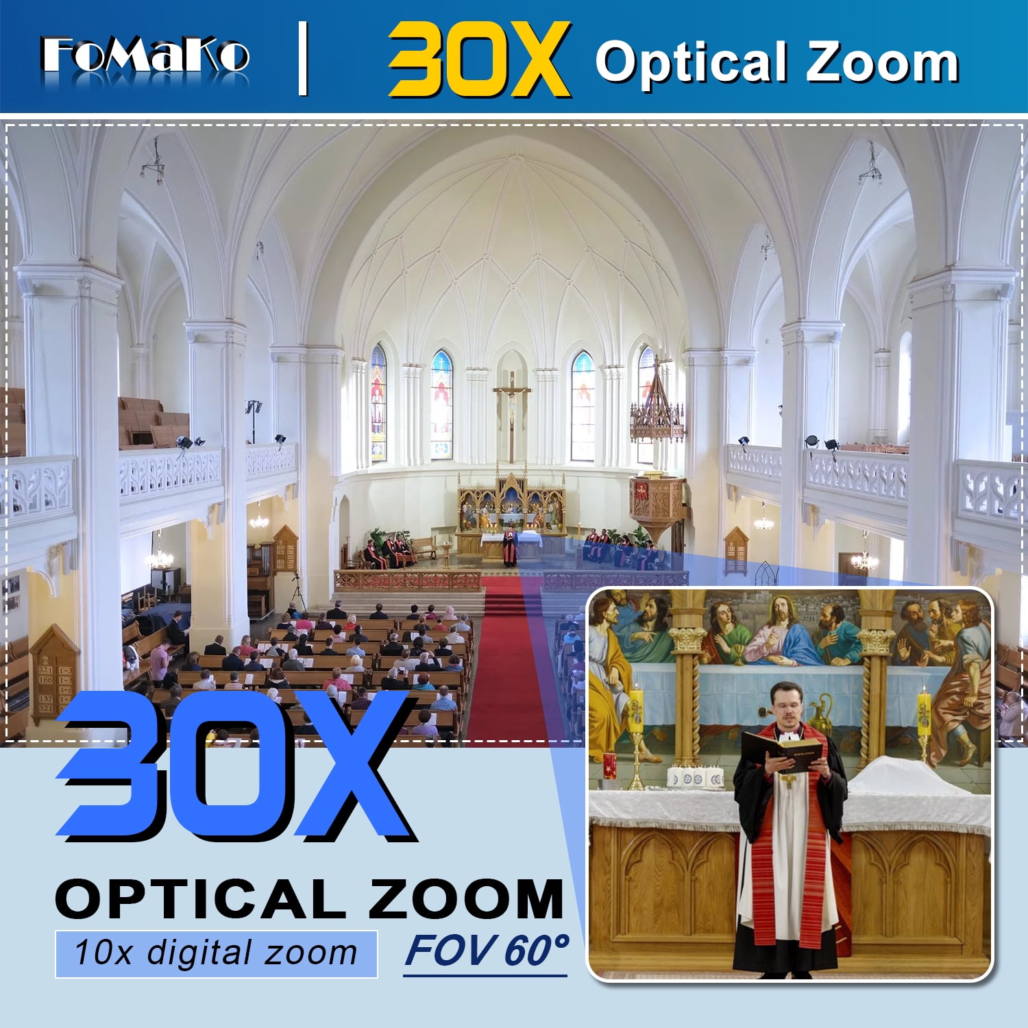 FoMaKo K30NS 4K 30x Optical Zoom PTZ Camera with NDI 6 & NDI HX3, KC800 HDMI Video Switch with Integrated PTZ Controller, for Church, Worship, (K30NS x2 + KC800)