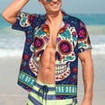 thumbnail image 3 of Fotbe Dead Day Party Hawaiian Shirt for Men Unisex Summer Beach Casual Short Sleeve Cotton Linen Button Down Shirts-Large, 3 of 5